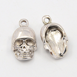 Alloy Charms Pendants, Halloween, Lead Free, Skull, Antique Silver, 16x10x8mm, Hole: 2mm