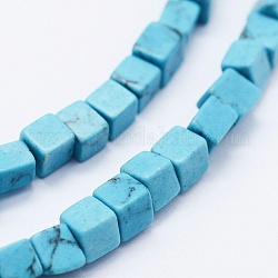 Chapelets de perles en turquoise synthétique, teinte, cube, 4~4.5x4~4.5mm, trou: 1mm, environ 88 pcs/chapelet, 15.9 pouces