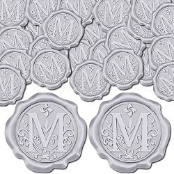 CRASPIRE Adhesive Wax Seal Stickers, Envelope Seal Decoration, For Craft Scrapbook DIY Gift, Silver Color, Letter M, 30mm, 100pcs/box