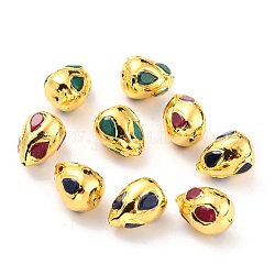 Perles de quartz naturels, avec les accessoires en laiton dorés, teinte, larme, couleur mixte, 17x12.5~13x12.5~13mm, Trou: 1mm
