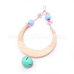 Balançoire en bois, avec chaîne de câble en fer, fermoir et cloche de couleur aléatoire, lune, lilas, 280mm