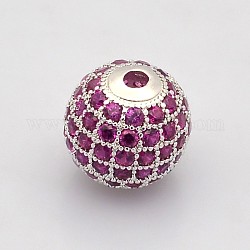 CZ латунные микро проложить класса AAA пурпурный цвет кубического циркония круглых бусин, без кадмия, без никеля и без свинца, платина, 10 мм, отверстие : 2 мм