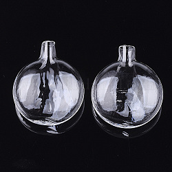 Bouteilles en verre soufflé à la main, pour la fabrication de pendentifs en verre, plat rond, clair, 39~40x33x15mm, demi-trou: 4~6 mm