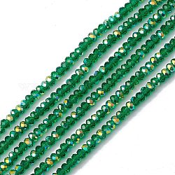 Transparentes cuentas de vidrio electroplate hebras, facetados, rerondana plana, color de ab chapado, verde, 4~4.5x3~3.5mm, agujero: 0.8 mm, aproximamente 150~152 pcs / cadena, 17.91~19.69 pulgada (45.5~50 cm)