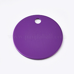 Pendentifs en aluminium, étiquettes vierges, plat rond, violet, 25x1mm, Trou: 3mm