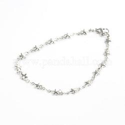 304 Stainless Steel Bracelets, Star Link Bracelets, with Lobster Claw Clasps, Stainless Steel Color, 195x5mm(7.67 inch)