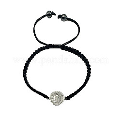 Bracelets à maillons en alliage saint benoît, bracelets tressés en cordon de polyester réglable pour femme, argent antique, pas de taille