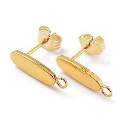 201 Stainless Steel Oval Stud Earring Findings, with 304 Stainless Steel Pins & with Horizontal Loops, Golden, 16x4.5x1.4mm, Hole: 1.6mm, Pin: 0.7mm