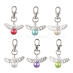 Perlas de vidrio con colgantes de aleación, ángel, color mezclado, 55mm