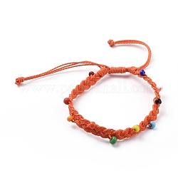 Braccialetti di perline intrecciati con filo di poliestere cerato, con colori opachi perline di vetro, arancio rosso, 2-1/8 pollice ~ 3-7/8 pollici (5.5~10 cm)