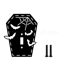 Железная крышка розетки выключателя света, украшение металлических переключателей, с винтами, гроб с паутиной и летучей мышью, Хэллоуин тема, чёрные, 178x121 мм