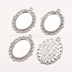 Zinc Alloy Pendant Settings for Cabochon & Rhinestone, DIY Findings for Jewelry Making, Lead Free and Cadmium Free, Oval, Antique Silver, Tray: 25x18mm, 39x29x2mm, Hole: 2mm