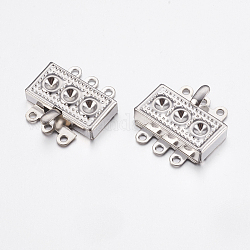 Brass Box Clasps, Rectangle, Platinum, 18x17.5x4mm, Hole: 1.5mm, Fit for: 2.5mm Rhinestone