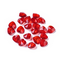 Abalorios de vidrio transparentes, facetados, corazón, rojo, 14x14x8~9mm, agujero: 1~1.2 mm