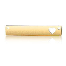 201 Stainless Steel Links Connectors, Manual Polishing, Rectangle with Heart, Golden, 40x7x1.7mm, Hole: 1.5mm
