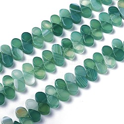 Dyed Natural Agate Beads Strands, Top Drilled Beads, Teardrop, Green, 7.5~8x5~5.5x2.5~3mm, Hole: 1mm, about 112pcs/strand, 15.3 inch(38.9cm)