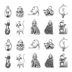 100 pièces 10 styles pendentifs chaton en alliage de style tibétain, sans cadmium et sans plomb, forme de chat, argent antique, 13~23x9~17x1~4mm, Trou: 1~2.5mm, 10 pièces / style
