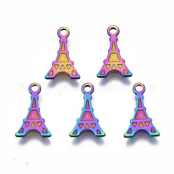 Chapado iónico (ip) 201 encantos de acero inoxidable, Sin cadmio y níque y plomo, Torre Eiffel, color del arco iris, 12x7x1mm, agujero: 1.4 mm
