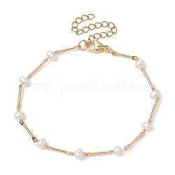 Bracelets en perles de culture d'eau douce naturelles, bracelets à maillons en laiton pour femmes, or, 7-1/4 pouce (18.5 cm)