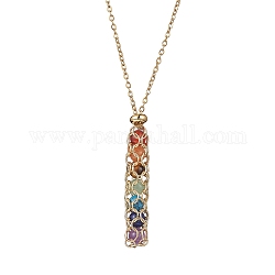 Natural Mixed Gemstone Chakra Theme Necklace, 304 Stainless Steel Macrame Pouch Pendant Necklace, Golden, 22.95~24.65 inch(58.3~62.6cm) 