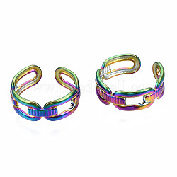 Открытые овальные кольца-манжеты, полые открытые кольца, кольца из нержавеющей стали цвета радуги 304 для женщин, размер США 7 1/4 (17.5 мм)
