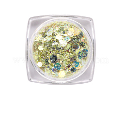 Accessoires de décoration d'art d'ongle brillant, avec poudre scintillante et paillettes, paillettes scintillantes diy, jaune vert, 0.1~3.5x0.1~3.5mm, environ 1,g/boîte