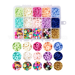 Set di perline, comprese perline heishi di argilla polimerica fatte a mano, perle di vetro perle e perline di plastica ccb, per fare gioielli, colore misto, 6x1mm, Foro: 2 mm, 10 colori, 9 g / colore, 90g