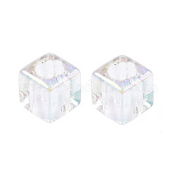 UV Transparent Acrylic European Beads, Large Hole Beads, AB Color Plated, Cube, Clear AB, 10x10x10mm, Hole: 6mm