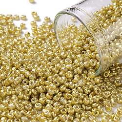 12/0 Perlas de semillas de vidrio, estilo de colores metalizados, redondo, oro, 12/0, 2mm, agujero: 1 mm, aproximamente 6666 unidades / 100 g