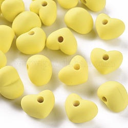 Perles acryliques, de Style caoutchouté, demi-percés perles, cœur, jaune, 14.5x18.5x13.5mm, Trou: 3.5mm