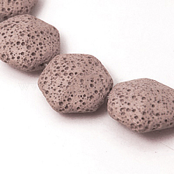 Fili di perle di roccia lavica naturale, tinto, esagono, marrone rosato, 22x22x10mm, Foro: 1 mm