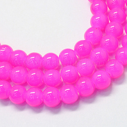 Baking Painted Imitation Jade Glass Round Bead Strands, Magenta, 10~10.5mm, Hole: 1.5mm, about 85pcs/strand, 31.4 inch