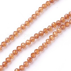 Chapelets de perles de grenat naturel, facette, ronde, orange, 2~2.5mm, Trou: 0.5mm, Environ 180~200 pcs/chapelet, 14.5~16.1 pouce (37~41 cm)