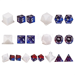 7 juego de 7 moldes de silicona para dados de diy., moldes de resina, herramientas de molde de artesanía de arcilla, triángulo y bicono y polígono y cubo y cono, blanco, 1set / estilo