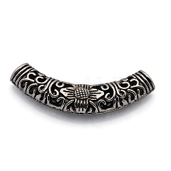 Tibetan Style Alloy Curved Tube Beads, Curved Tube Noodle Beads, Hollow, Antique Silver, 55x12x8.5mm, Hole: 6mm