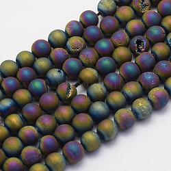 Chapelets de perles en agate druzy naturelle électrolytique, teinte, ronde, mat, multi-couleur plaquée, 10mm, Trou: 1mm, Environ 38 pcs/chapelet, 15.7 pouce (40 cm)