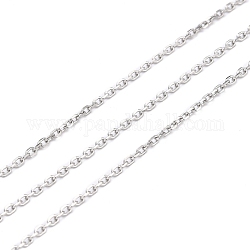 304 Edelstahl-Kabelketten, mit Spule, gelötet, Edelstahl Farbe, 2.5x1.8x0.5 mm, 10.93 Meter (10 m) / Rolle