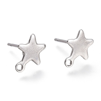 304 Stainless Steel Stud Earring Findings, Star, Stainless Steel Color, 10x8x0.8mm, Hole: 1.4mm, Pin: 0.8mm
