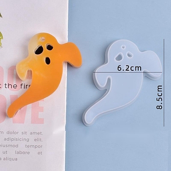 Halloween DIY Ghost Pendant Silicone Molds, Resin Casting Molds, For UV Resin, Epoxy Resin Jewelry Making, White, 85x62x11mm, Hole: 3mm, Inner Size: 84x57mm