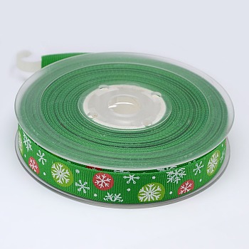 Noël flocon de neige ruban gros-grain imprimé pour le paquet de cadeau de Noël, verte, 1 pouces (25 mm), environ 100yards / rouleau (91.44m / rouleau)