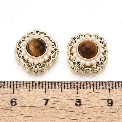 Латунные разноцветные кубические цирконии и ромбовидные бусины из натурального тигрового глаза KK-N258-13G-1