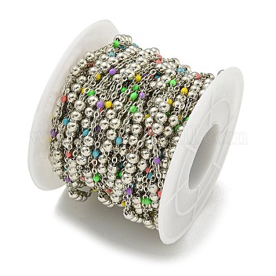 Цепочка из латунных эмалевых круглых бусин CHC-G022-07P-19-1