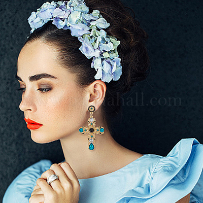 3 пара двухцветных пластиковых сережек-гвоздиков в форме креста EJEW-AN0004-63-1