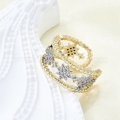 Латунные кольца-манжеты с микропаве и прозрачным цирконием для женщин RJEW-G347-11GP-1