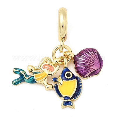 Латунные разноцветные эмалевые европейские подвески в форме ракушки рыбы KK-C137-20G-1