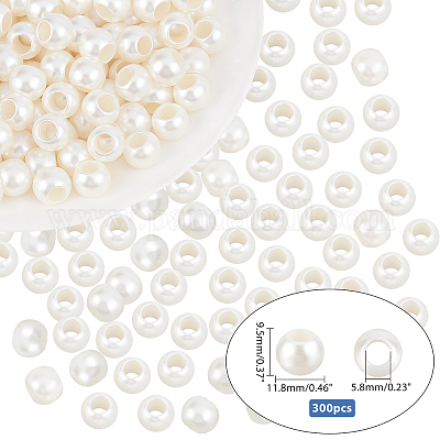 300 Pcs White ABS Faux Pearl Beads Creamy White Big Hole Plastic Imitation  Pearl Round Faux Pearls Loose Rondelle Spacer European Beads For DIY  Dreamcatcher Jewelry Making Hole: 5.8 mm 