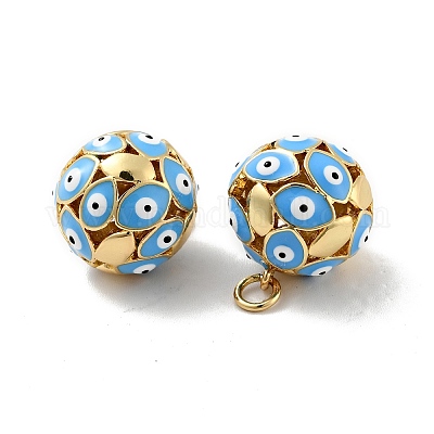 Круглые подвески с эмалью из латуни с дурным глазом KK-G419-15G-02-1