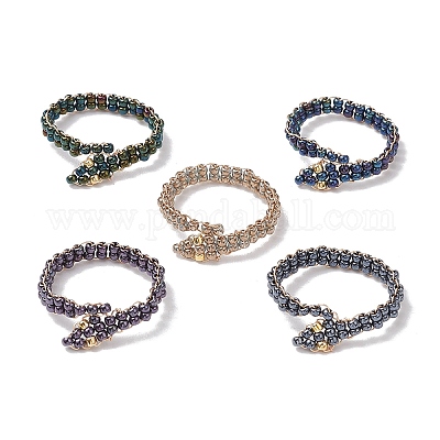 Кольца из стеклянных бусин RJEW-JR00875-02-1
