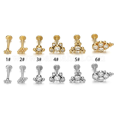 Лабреты из хирургической нержавеющей стали 316L с прозрачным кубическим цирконием без резьбы WG1AA8E-13-1