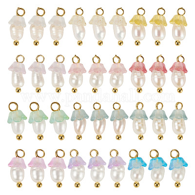 48 шт. 12 стиля подвески-цветы из акрила и натурального жемчуга PALLOY-CW00007-1